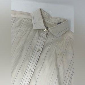 VTG Corporate Woman Collared Button Up Women Shirt White Multicolor Stripes GHI2